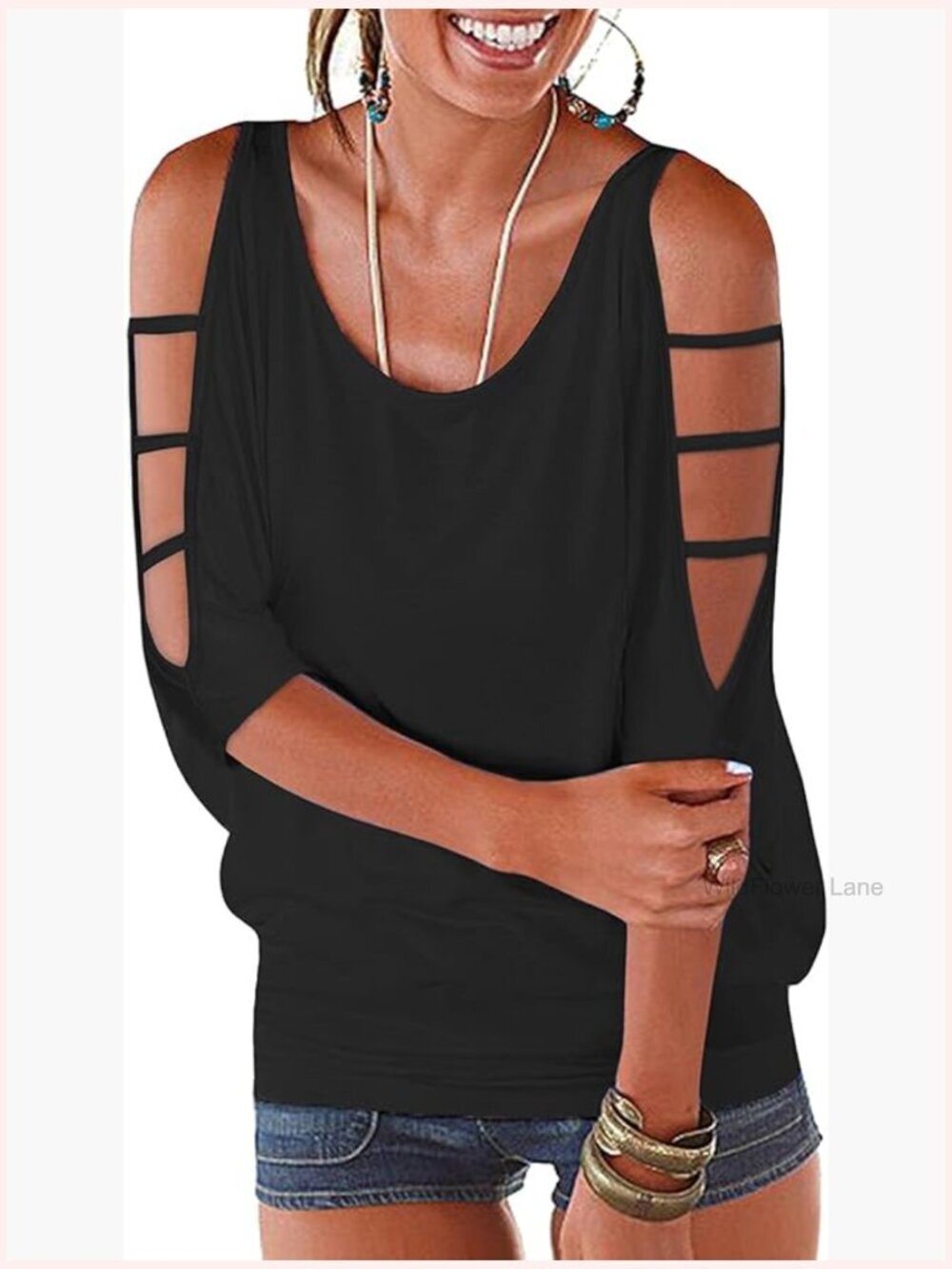 Cold Shoulder Blouse 3/4 Dolman Sleeve Summer Casual Tunic Top